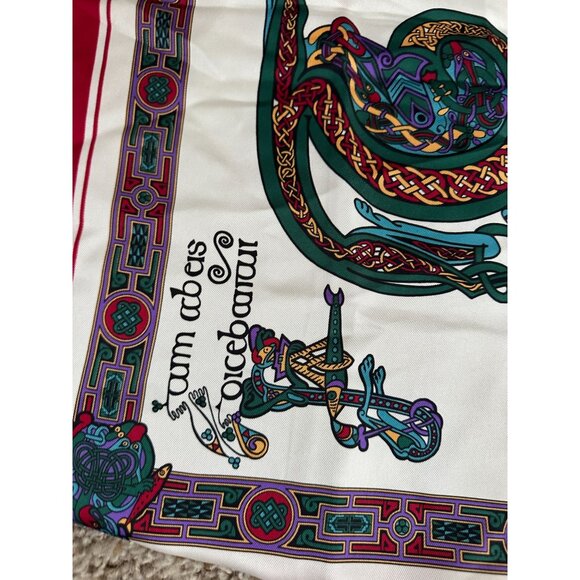 Celtic Design Square Scarf 100% Polyester Red/White inspired by book of Kells - Picture 2 of 9